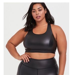 Torrid black faux leather Strappy sports bra
